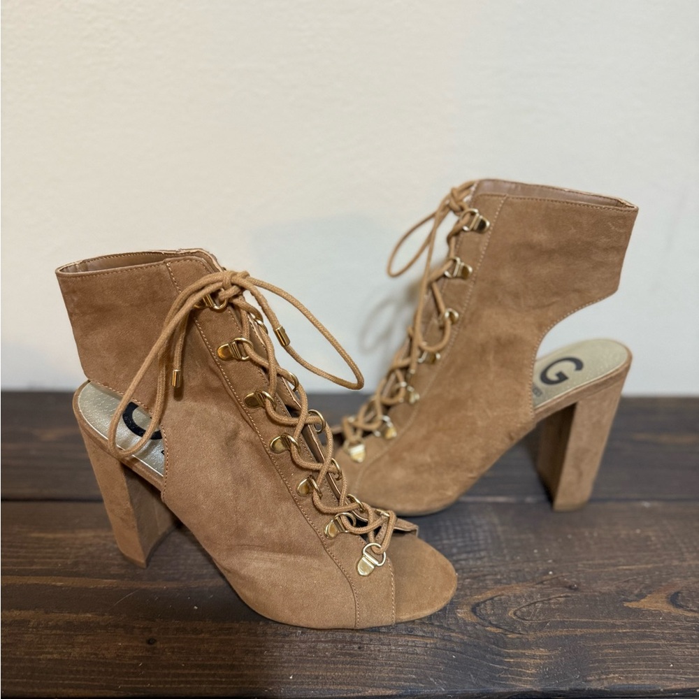 G by Guess Tan Lace-Up Heels